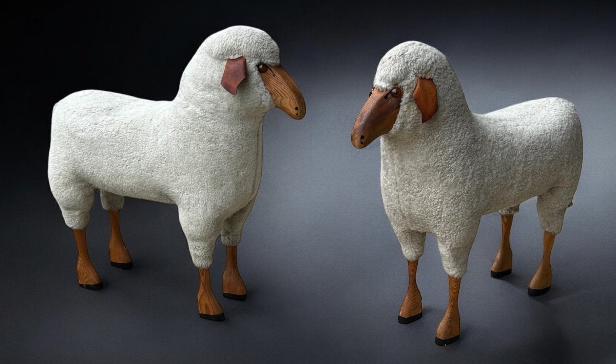 Rare Pair Of Sheep Stools By Hanns-peter Krafft For Meier Circa 1970 H 80 Cm