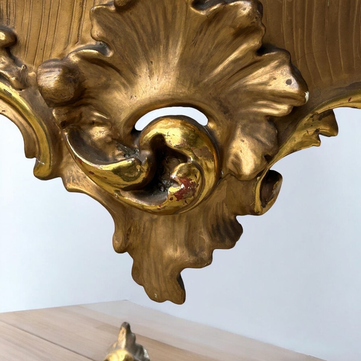 Grande Console Italienne En Bois Doré De Style Louis XV Fin XIXéme Siècle L 158 Cm-photo-7