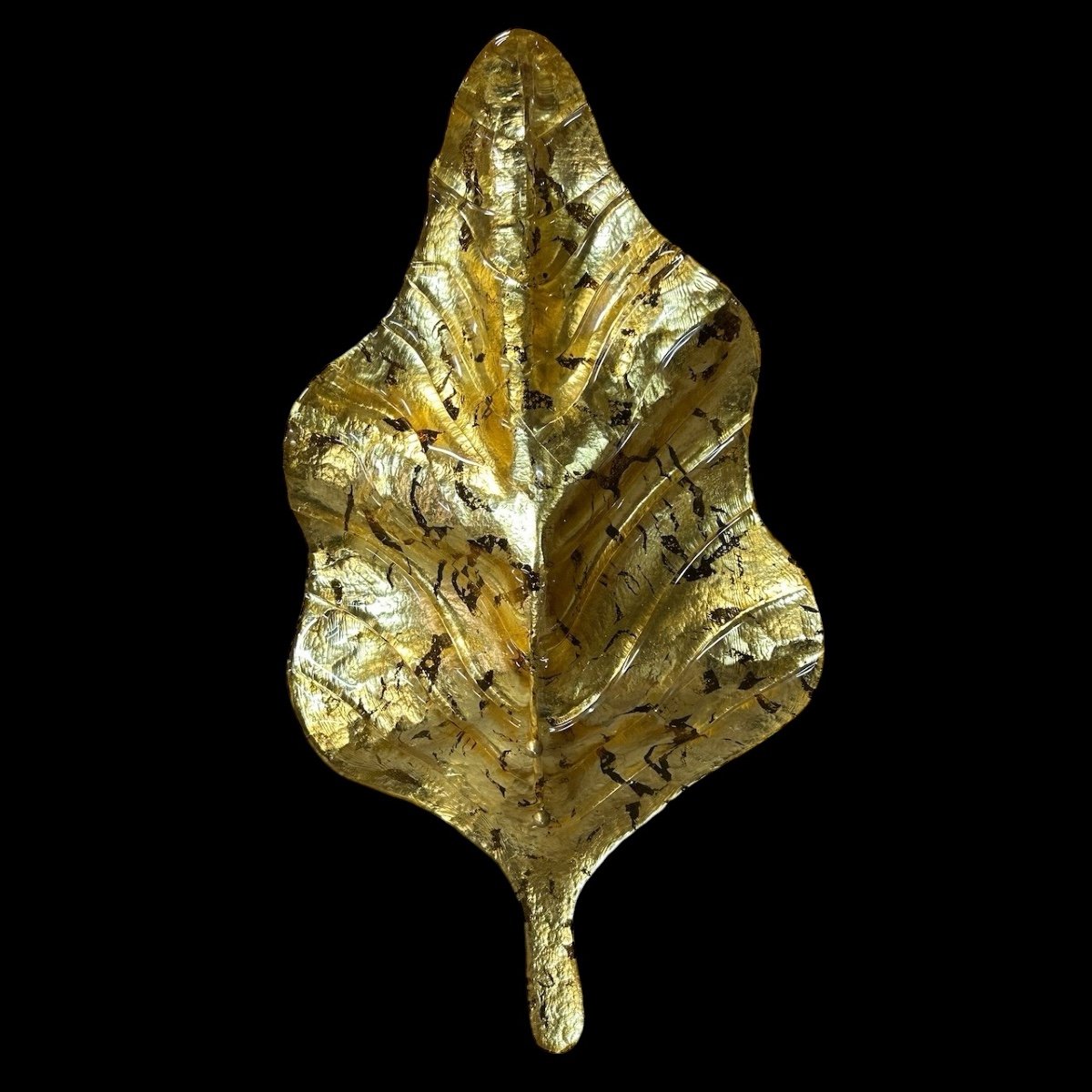 Grandes Paire D’appliques Feuilles En Verre Doré De Murano - Italie Vers 1980 H 67 cm-photo-2