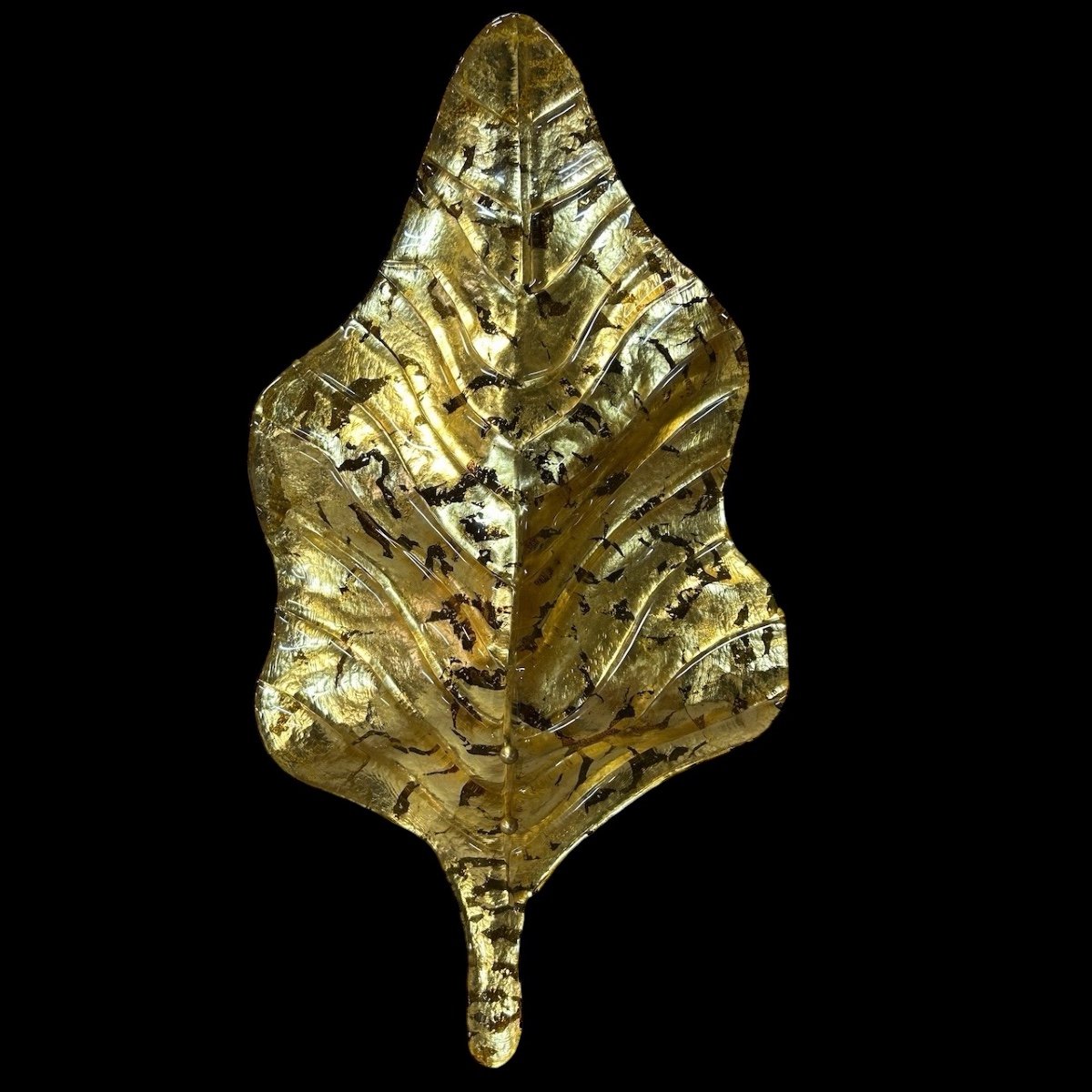 Grandes Paire D’appliques Feuilles En Verre Doré De Murano - Italie Vers 1980 H 67 cm-photo-3