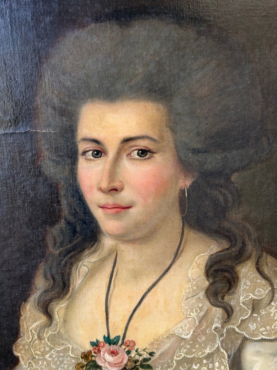 Large Portrait Of A Woman Writing Oil On Canvas Late 18th Century -photo-3