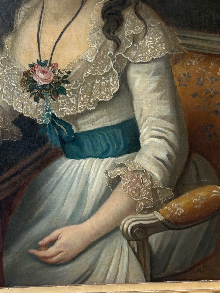 Large Portrait Of A Woman Writing Oil On Canvas Late 18th Century -photo-1