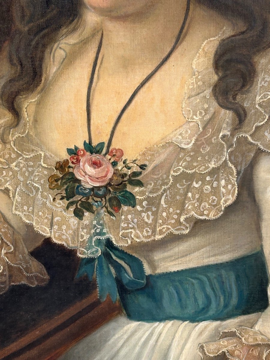 Large Portrait Of A Woman Writing Oil On Canvas Late 18th Century -photo-4