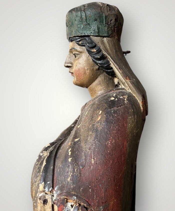 Importante Sainte En Bois Polychrome D’époque XVIIème - Sculpture Religieuse - Saint - H 142 cm-photo-2