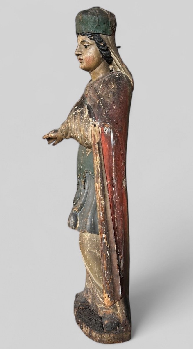 Importante Sainte En Bois Polychrome D’époque XVIIème - Sculpture Religieuse - Saint - H 142 cm-photo-7