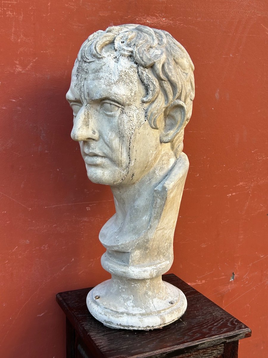Grand Buste De Romain D’après L’antique - Plâtre Fin XIXéme H 63 Cm-photo-2