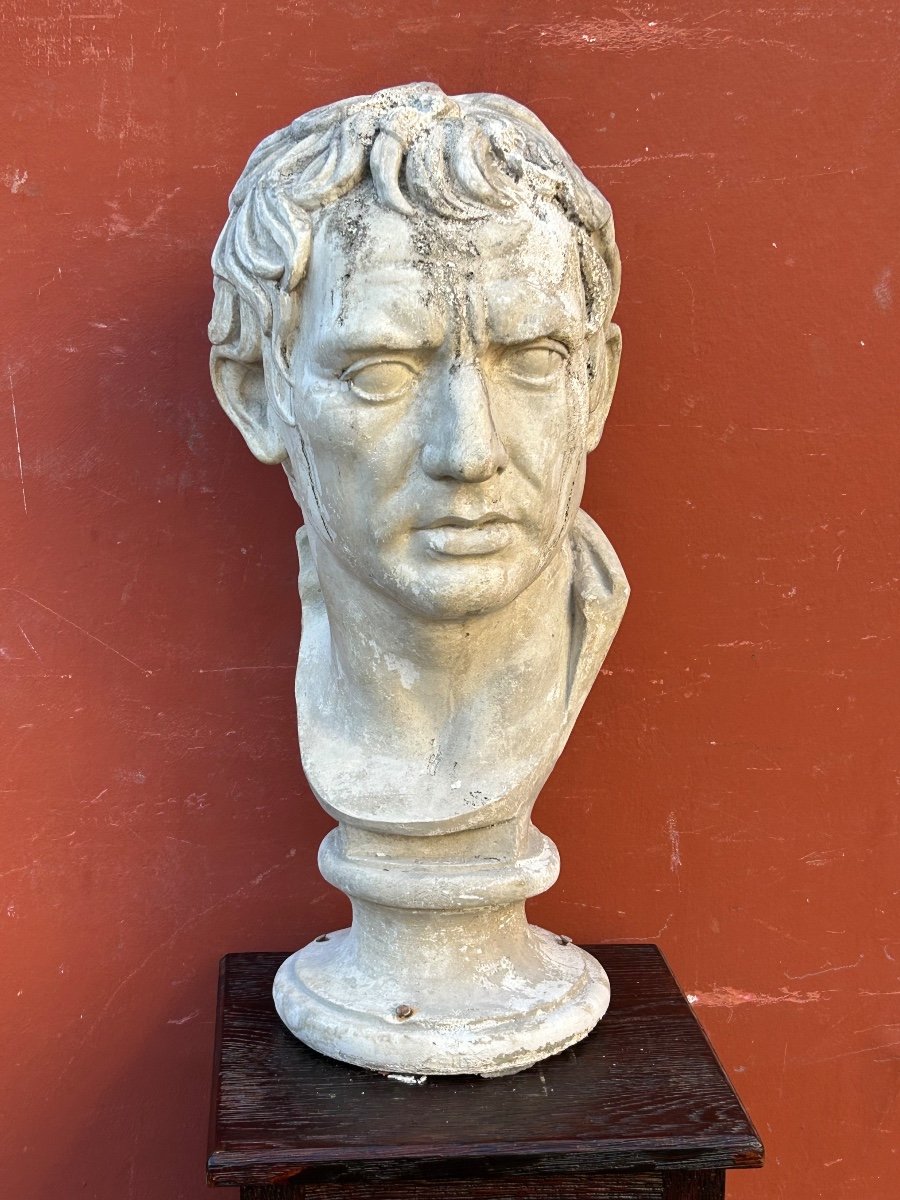 Grand Buste De Romain D’après L’antique - Plâtre Fin XIXéme H 63 Cm-photo-3