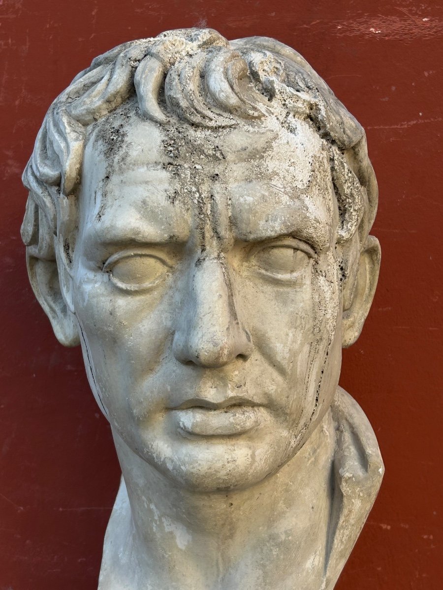 Grand Buste De Romain D’après L’antique - Plâtre Fin XIXéme H 63 Cm-photo-4