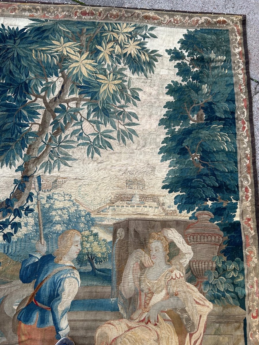 Tapestry From The Royal Aubusson Manufactory, 18th Century - Gallant Scene.-photo-2