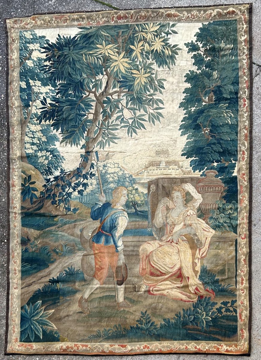 Tapestry From The Royal Aubusson Manufactory, 18th Century - Gallant Scene.