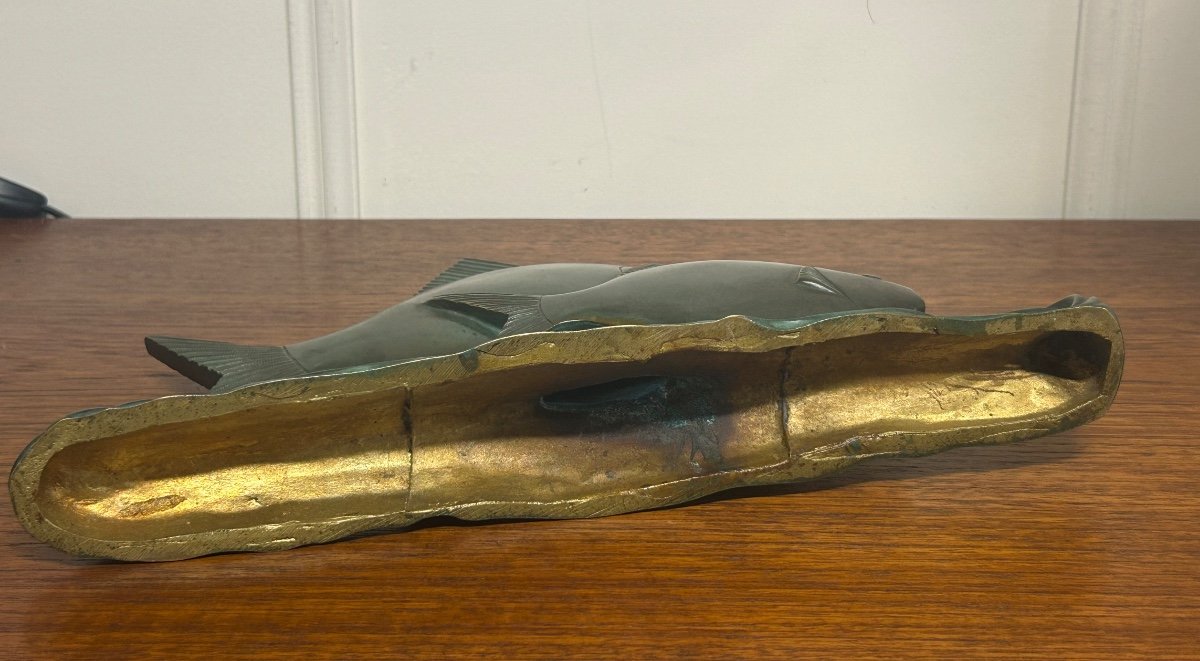  Rare Bronze Art Déco Poissons Patine Verte Vers 1930 -photo-8