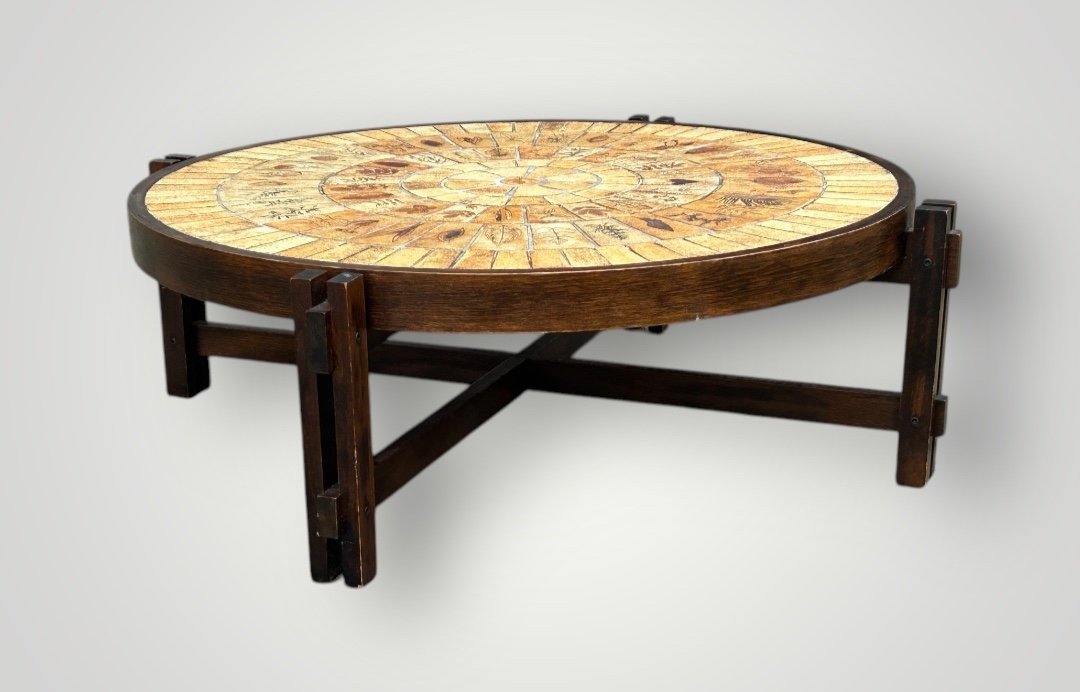 Circular Coffee Table “les Herbiers” By Roger Capron - Ceramic 1960 Vallauris -photo-3