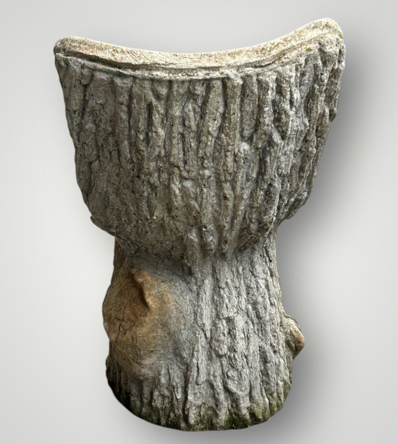 Set Of Six Cement Garden Chairs Imitating Natural Tree Trunk Wood Circa 1950 -photo-4
