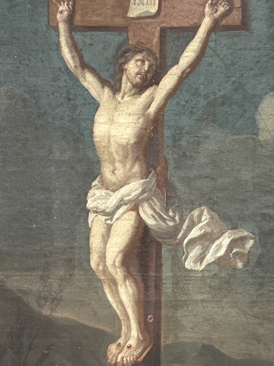 Charles Le Brun (1619-1690) Entourage Of - Christ On The Cross - Crucifixion Oil On Canvas -photo-2