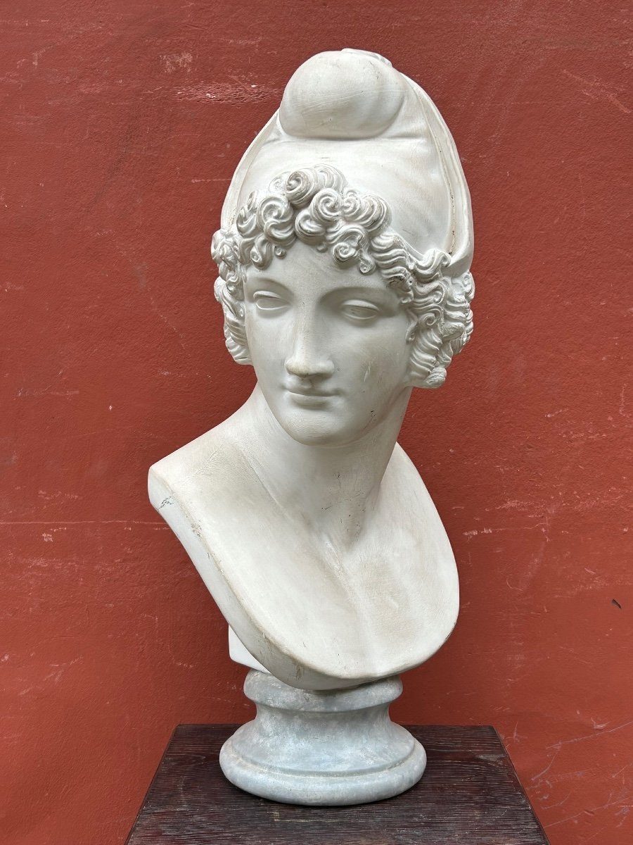 Bust Of Paris After Canova (1757-1822) Plaster Sculpture 20th Century -photo-2