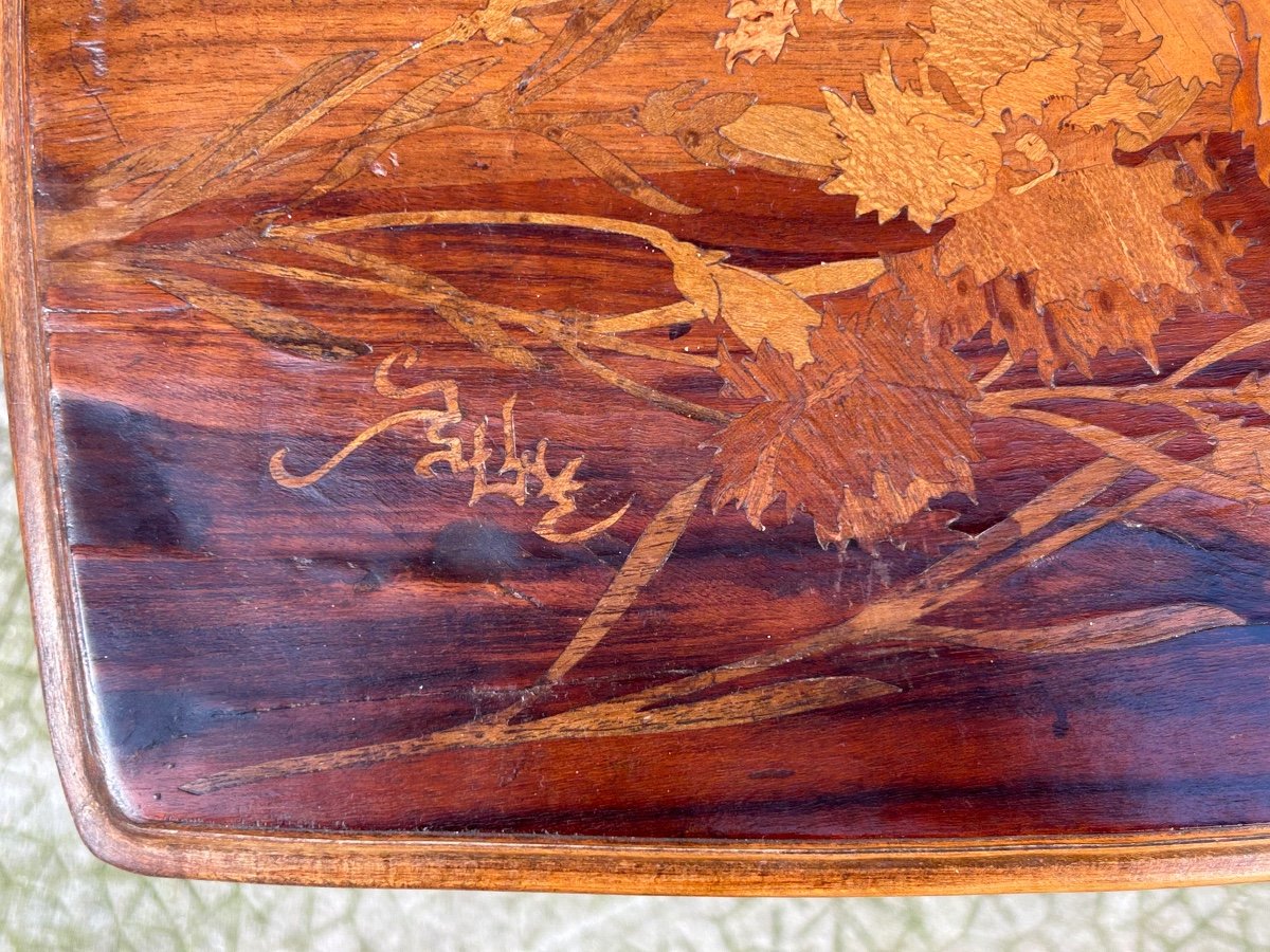 émile Galle ( 1846-1904) Petite Table D’appoint En Marqueterie Art Nouveau école De Nancy 1900-photo-1