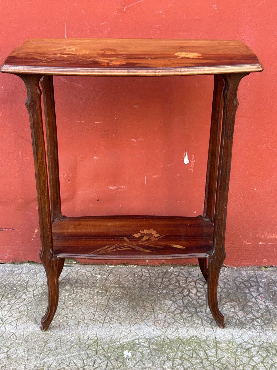 émile Galle ( 1846-1904) Petite Table D’appoint En Marqueterie Art Nouveau école De Nancy 1900-photo-2
