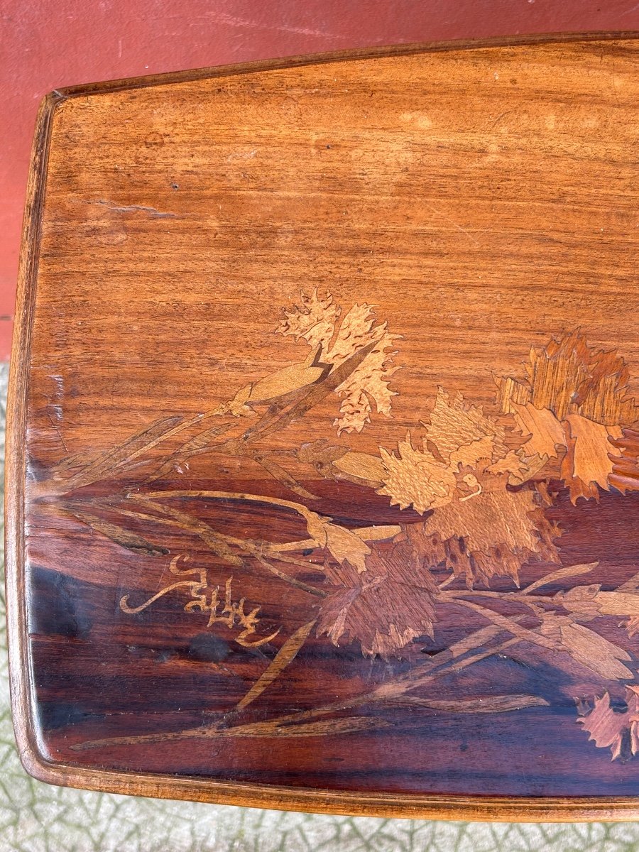 émile Galle ( 1846-1904) Petite Table D’appoint En Marqueterie Art Nouveau école De Nancy 1900-photo-8