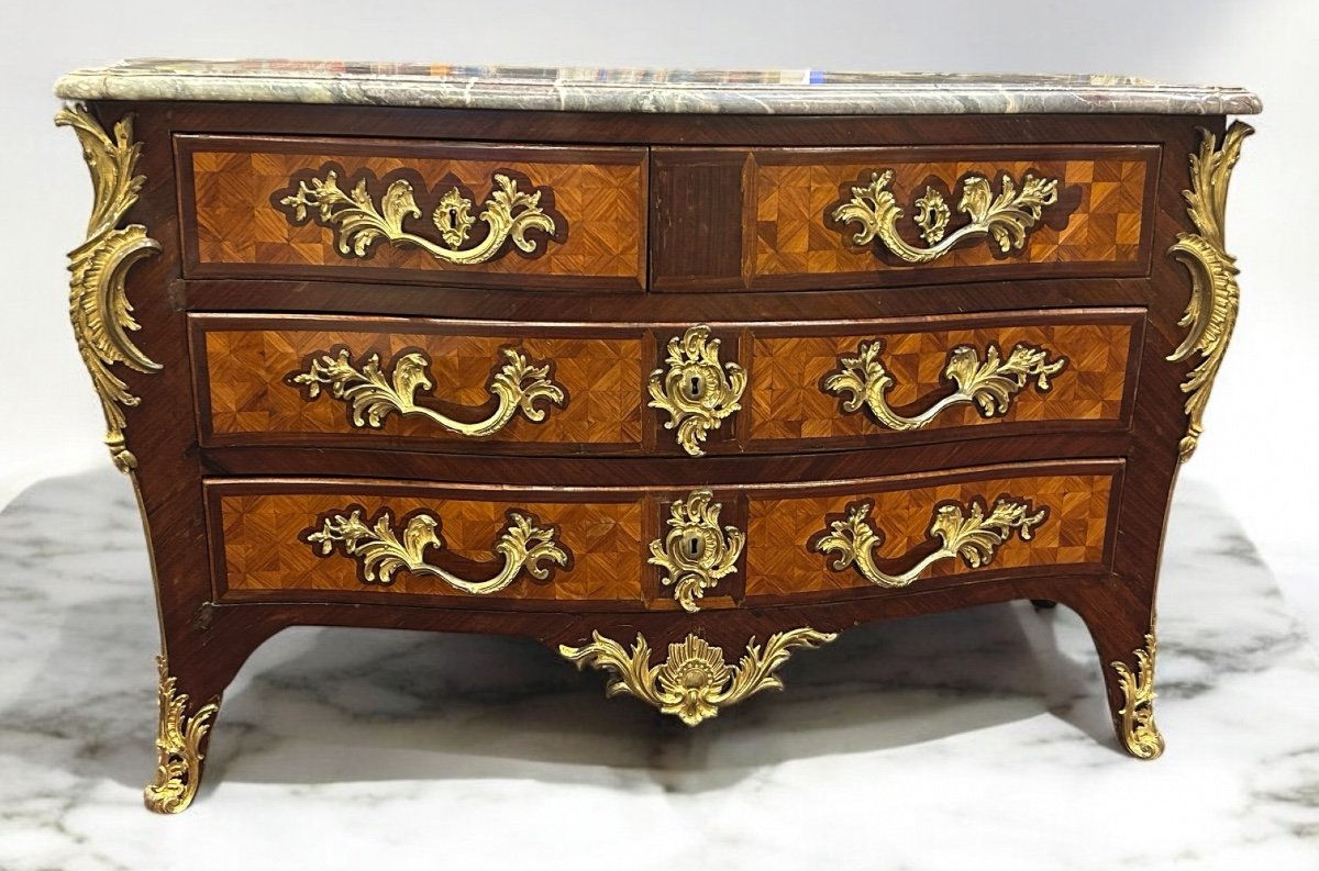 Important Tomb Commode In Marquetry Stamped By Hansen Hubert, Louis XV Period, 18th Century-photo-3