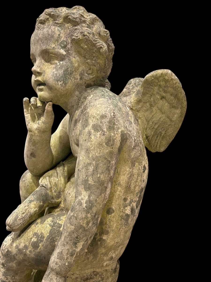 Important Garden Sculpture "love" In White Terracotta, Late 19th Century H 92 Cm-photo-2
