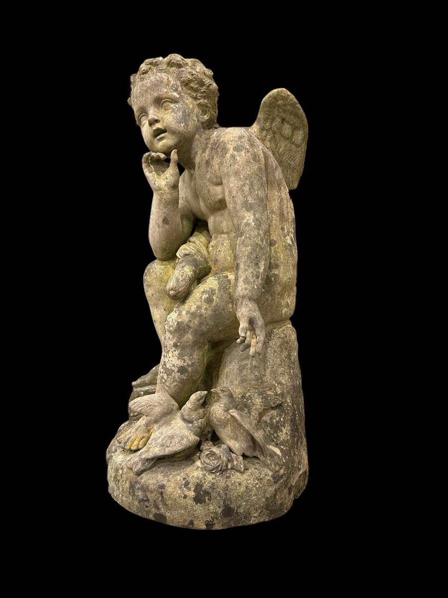 Important Garden Sculpture "love" In White Terracotta, Late 19th Century H 92 Cm-photo-3