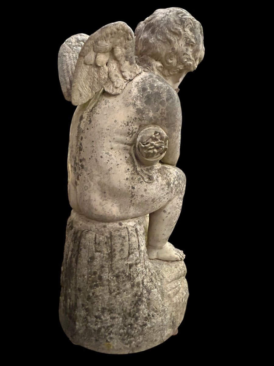 Important Garden Sculpture "love" In White Terracotta, Late 19th Century H 92 Cm-photo-4