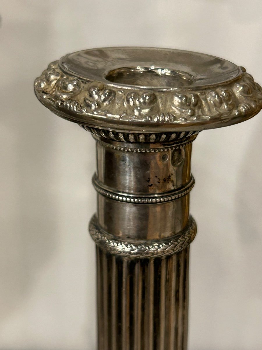 Pair Of Solid Silver Candlesticks, France, Restoration Period, Vieillard Hallmark (1819-1838)-photo-4