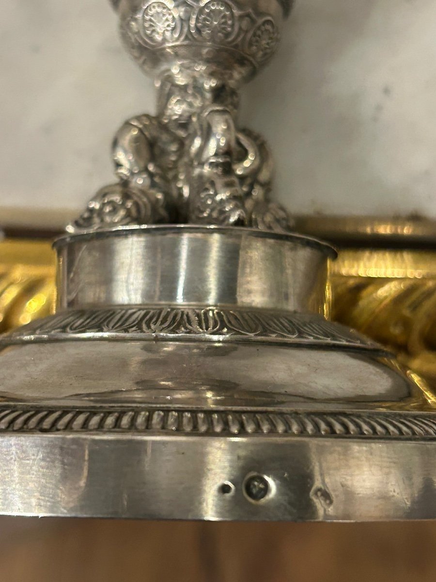 Pair Of Solid Silver Candlesticks, France, Restoration Period, Vieillard Hallmark (1819-1838)-photo-4