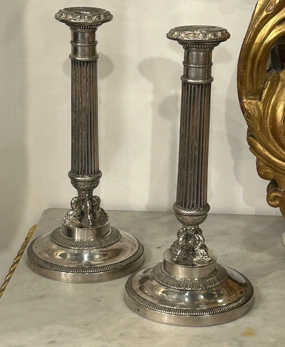 Pair Of Solid Silver Candlesticks, France, Restoration Period, Vieillard Hallmark (1819-1838)-photo-5