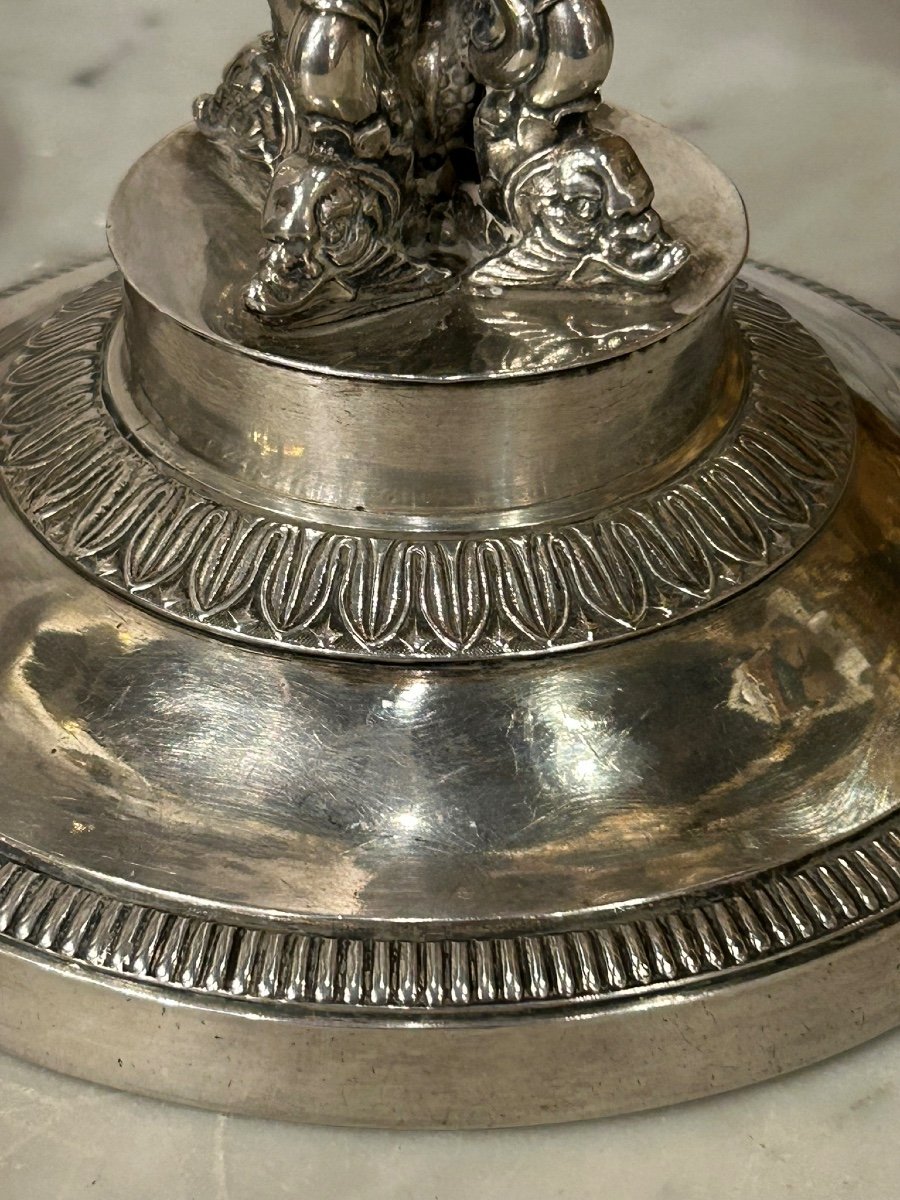 Pair Of Solid Silver Candlesticks, France, Restoration Period, Vieillard Hallmark (1819-1838)-photo-6