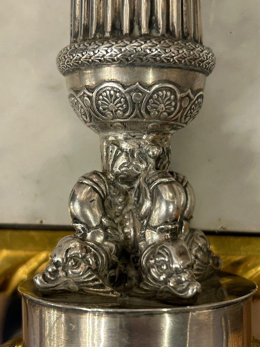 Pair Of Solid Silver Candlesticks, France, Restoration Period, Vieillard Hallmark (1819-1838)-photo-7