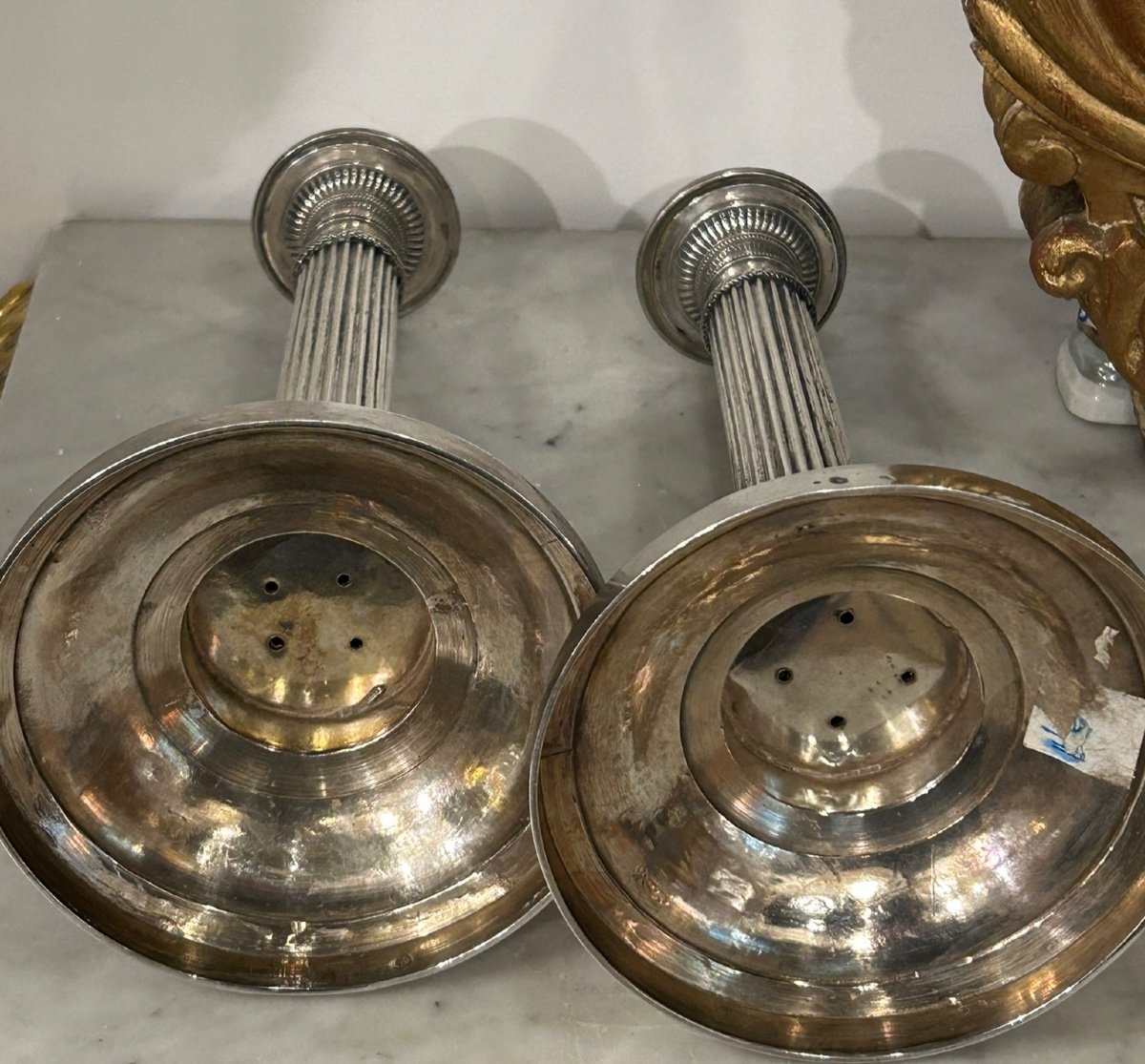 Pair Of Solid Silver Candlesticks, France, Restoration Period, Vieillard Hallmark (1819-1838)-photo-8