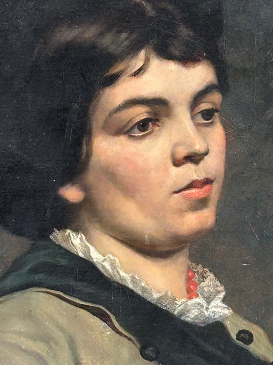 Portrait De Femme Au Collier De Corail Huile Sur Toile XIXéme -photo-1