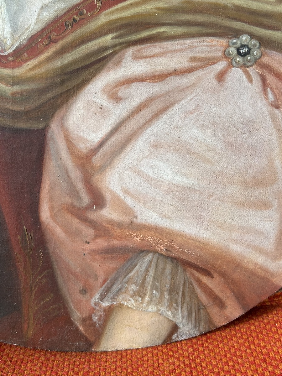 Portrait Ovale De Femme D’époque XVIIIème Catherine De Pothieres Huile Sur Toile H 73 Cm-photo-2