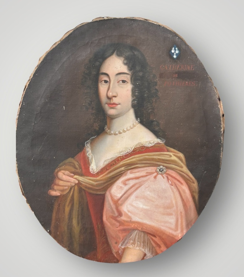 Portrait Ovale De Femme D’époque XVIIIème Catherine De Pothieres Huile Sur Toile H 73 Cm