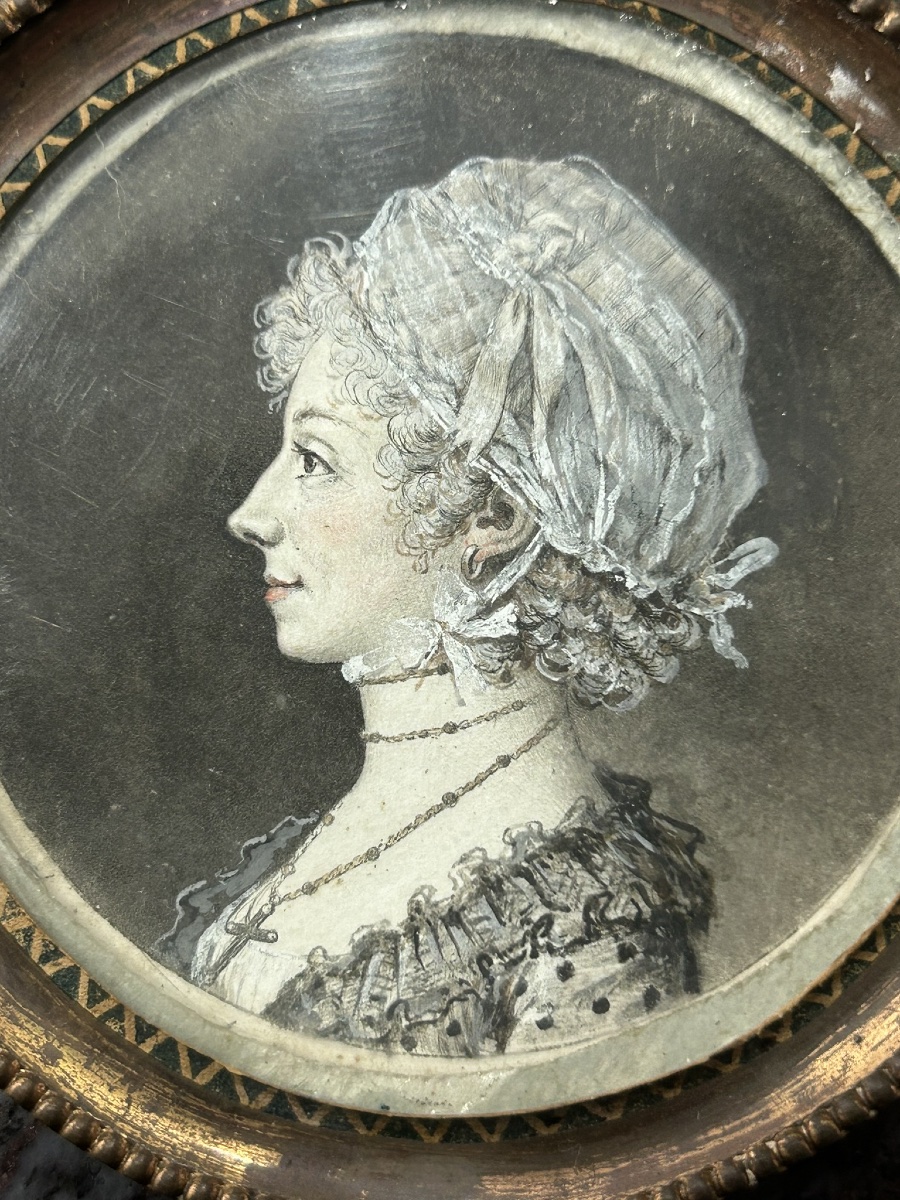 18th Century Grisaille Miniature Of A Woman In Profile -photo-3