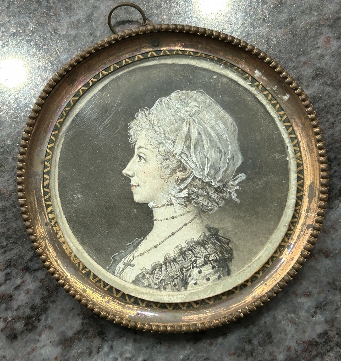 18th Century Grisaille Miniature Of A Woman In Profile 