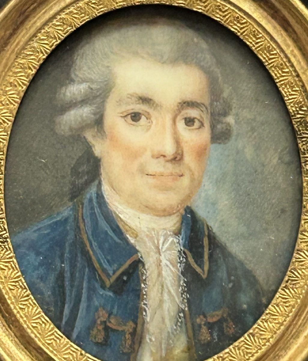 Miniature portrait D’homme à La Veste Bleu D’époque Fin XVIIIème -photo-5