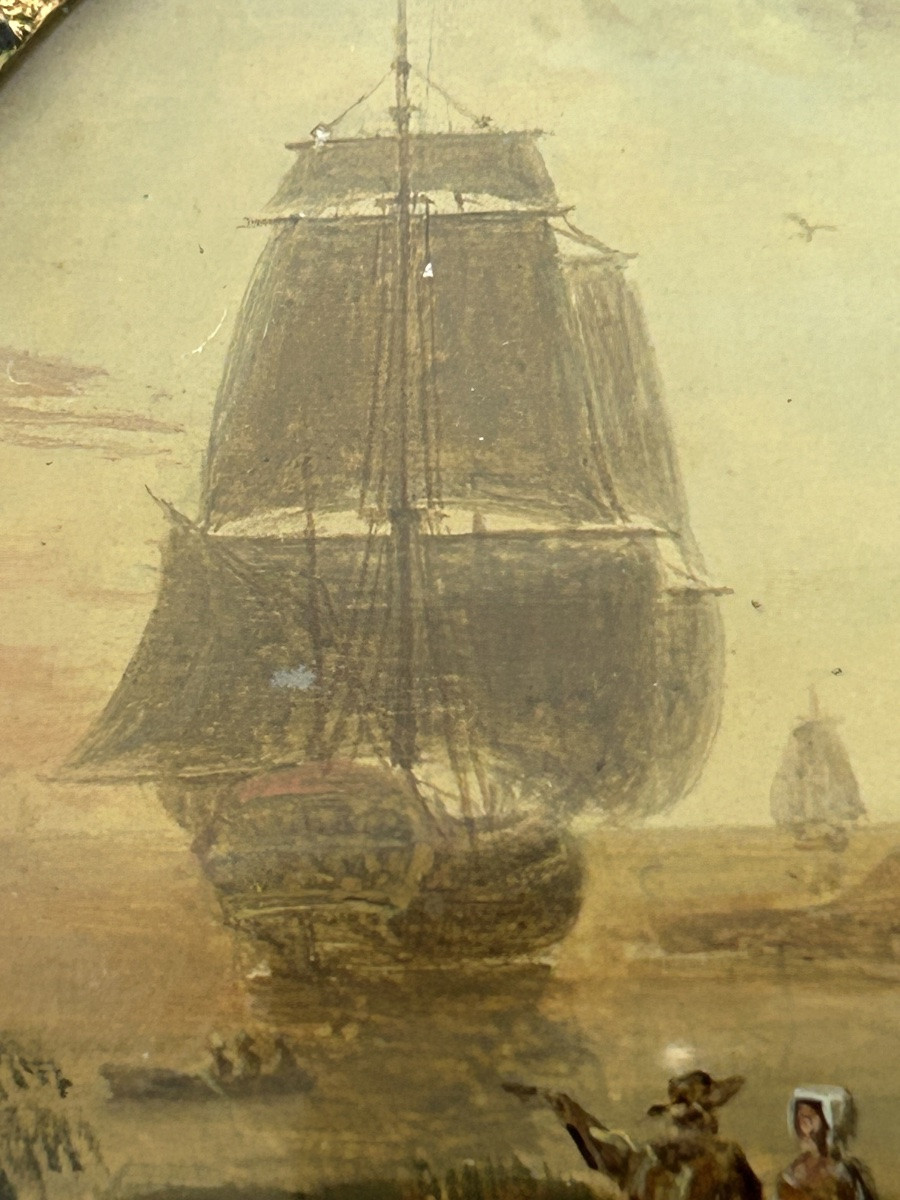 Pair Of Miniatures Fixed Under Glass, Late 18th Century, Marine Scene - Miniature -photo-2