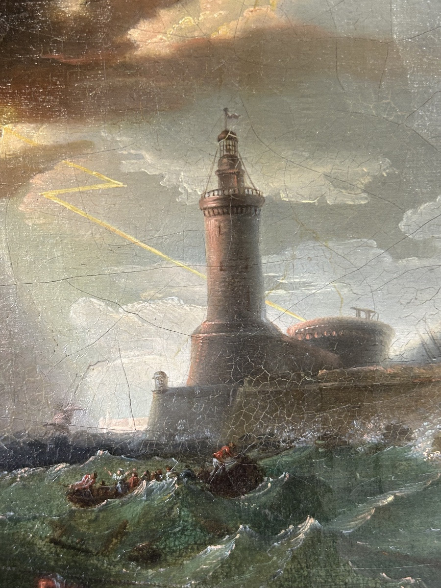 Storm And Shipwreck Scene Oil On Canvas 18th Century School Of Joseph Vernet-photo-3