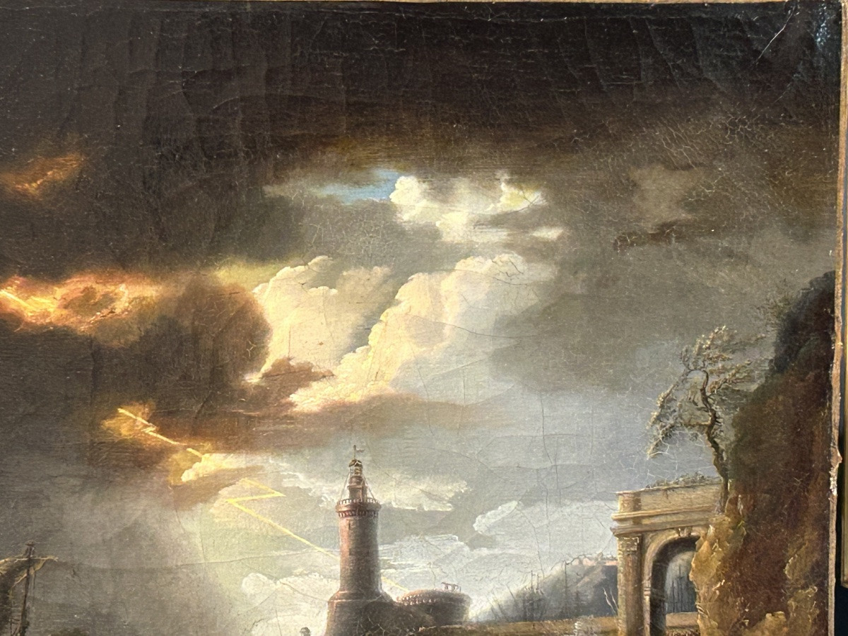 Storm And Shipwreck Scene Oil On Canvas 18th Century School Of Joseph Vernet-photo-1
