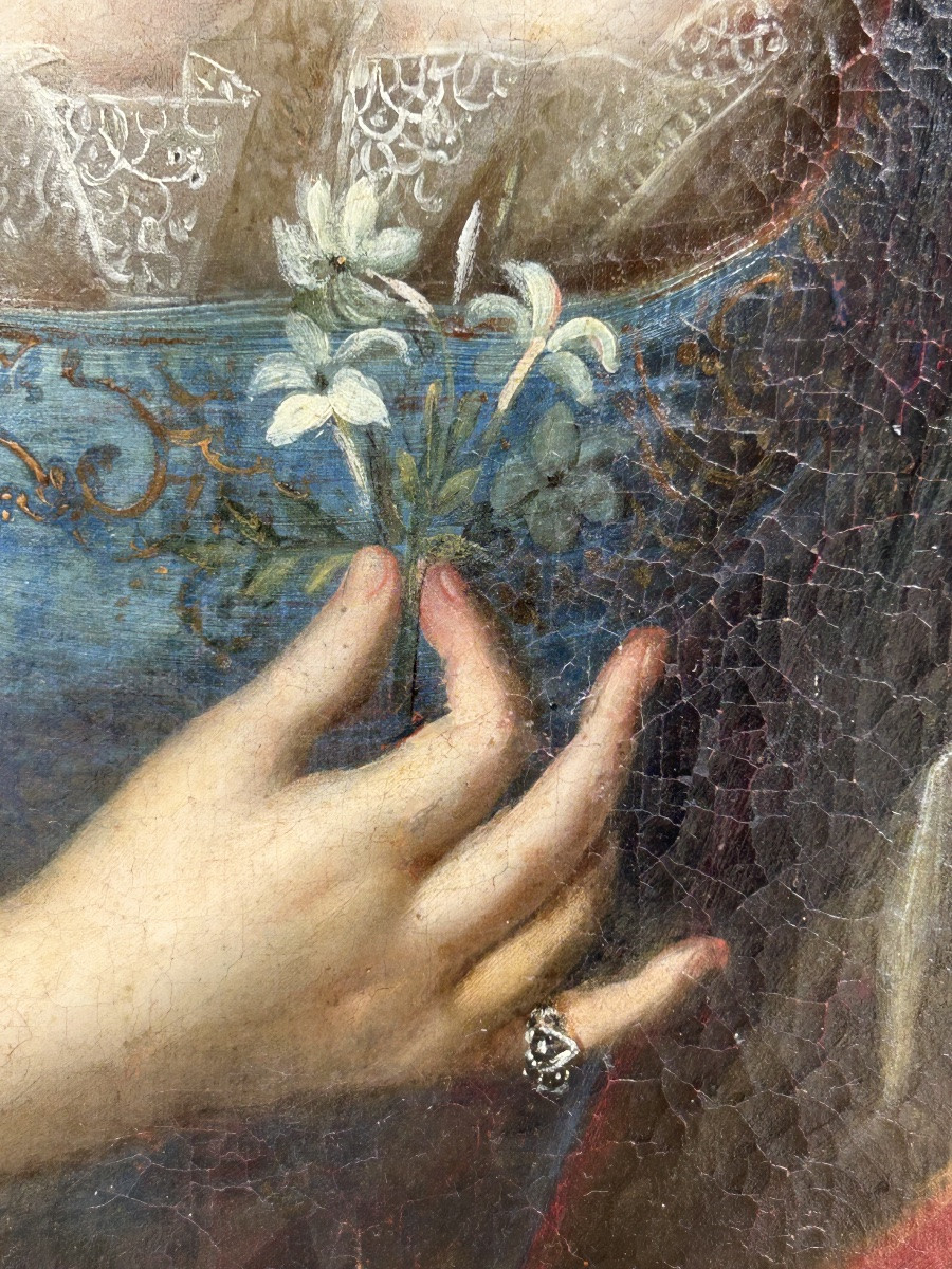 Portrait Of An Elegant Woman, Oil On Canvas, 18th Century -photo-3