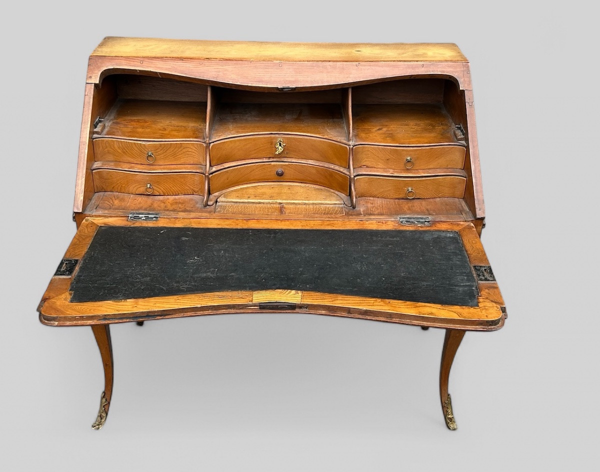 Secrétaire - Bureau De Pente D’époque Louis XV Placage De Bois Indigène - XVIIIème Siècle -photo-2