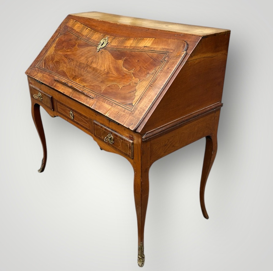 Secrétaire - Bureau De Pente D’époque Louis XV Placage De Bois Indigène - XVIIIème Siècle -photo-5