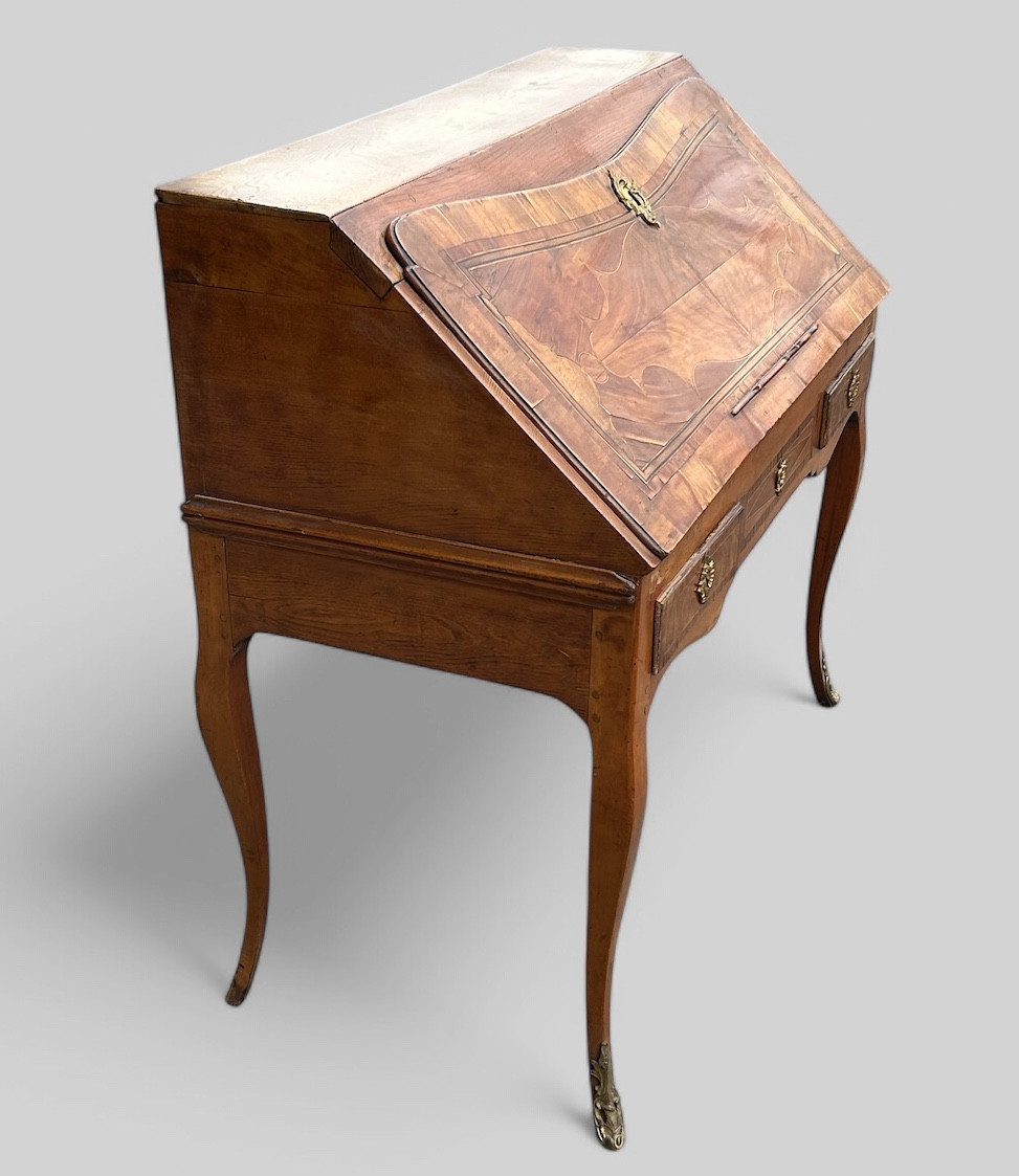 Secrétaire - Bureau De Pente D’époque Louis XV Placage De Bois Indigène - XVIIIème Siècle -photo-8