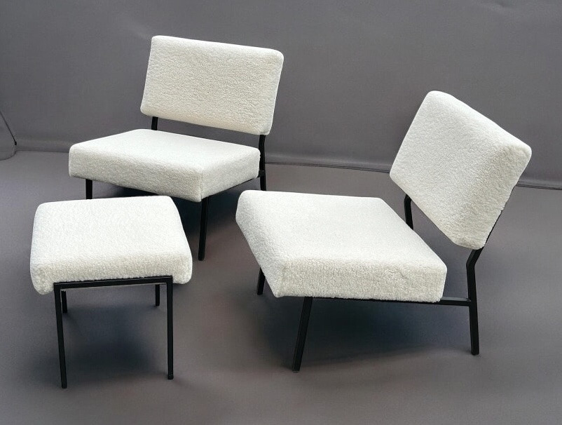 Pair Of Armchairs And Ottoman Or Stool 1960s Pierre Guariche - Armchairs -photo-4