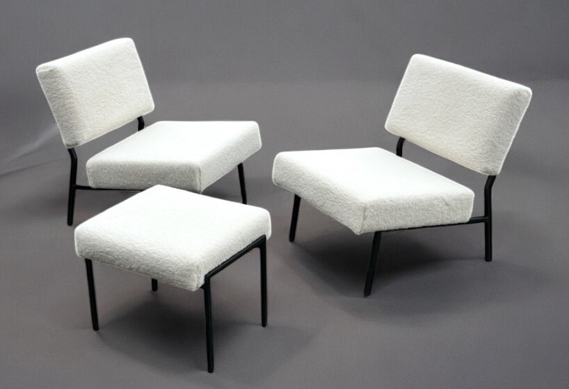 Pair Of Armchairs And Ottoman Or Stool 1960s Pierre Guariche - Armchairs 