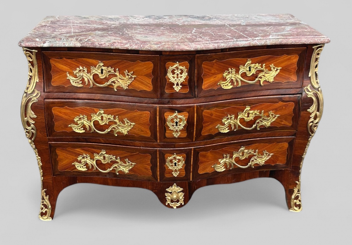 Importante Commode Tombeau En Marqueterie Estampillée De P. A Galligné époque Louis XV XVIIIème-photo-2