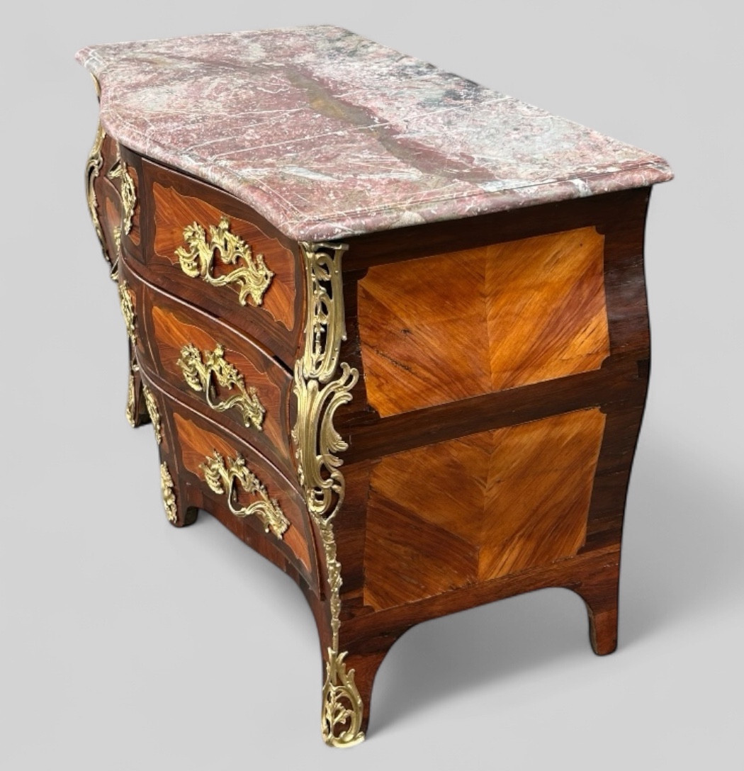 Importante Commode Tombeau En Marqueterie Estampillée De P. A Galligné époque Louis XV XVIIIème-photo-3