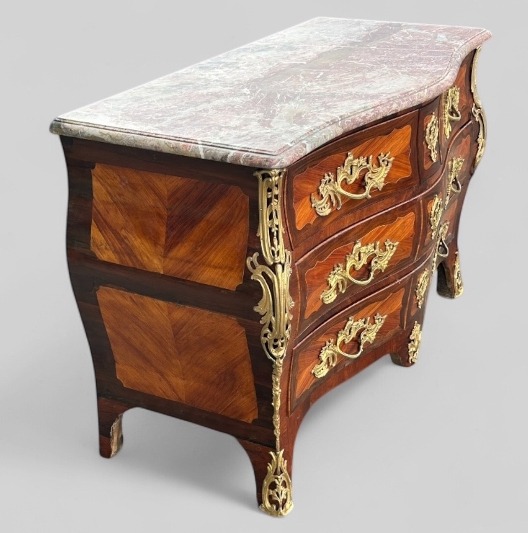 Importante Commode Tombeau En Marqueterie Estampillée De P. A Galligné époque Louis XV XVIIIème-photo-4